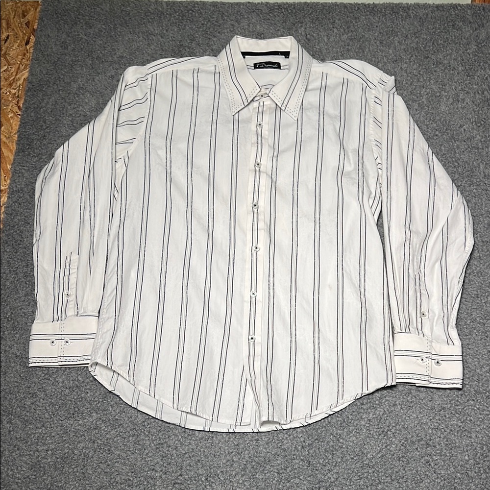 7 Diamonds White and Black Striped Button Down Shirt